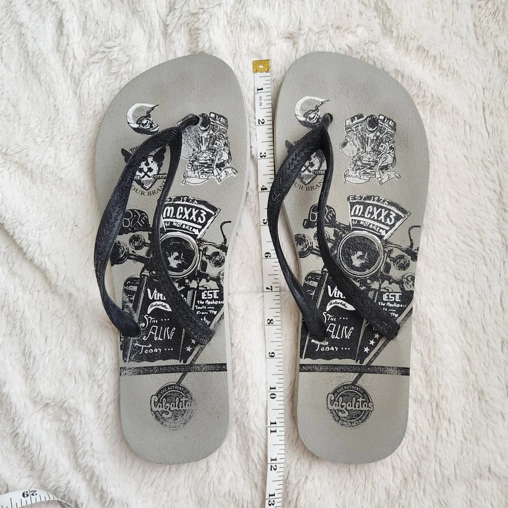 Flip Flops Men's Size 11, Blue Gray Printed, Lightweight, Easy